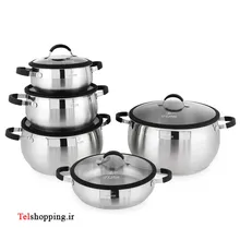 سرویس قابلمه استیل ضد زنگ 10 پارچه ممتاز کف القایی لایف اسمایل